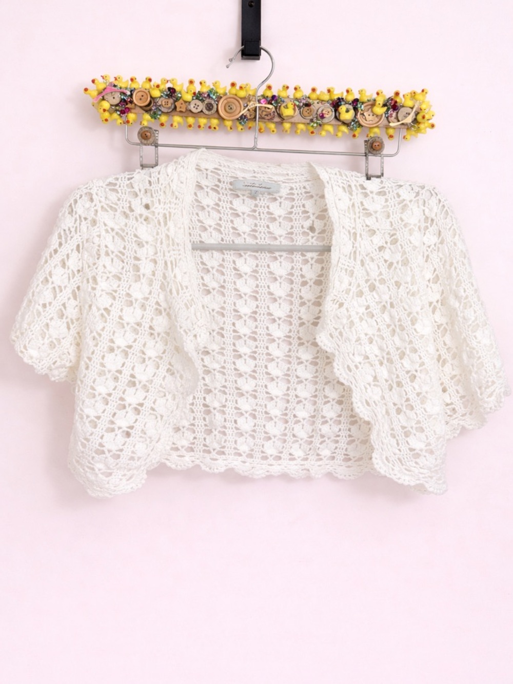 Crochet Open-Front White Crop Shrug